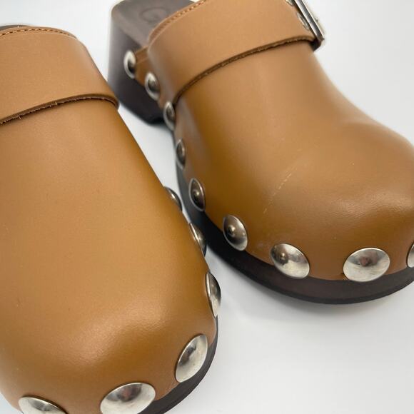 GANNI | Leather Studded Retro Clogs Tiger's Eye Brown Size 38 / US 8 - Picture 10 of 14